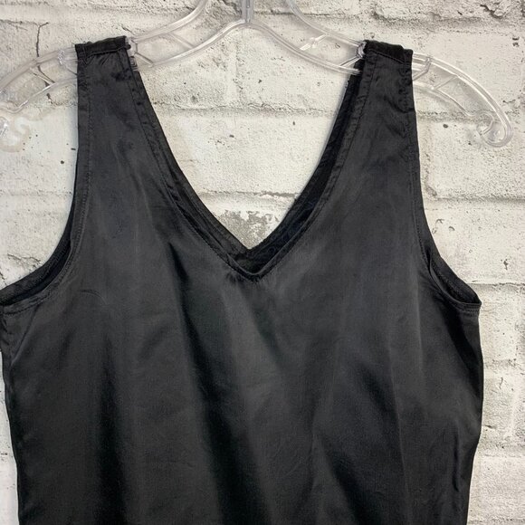 Vintage 90s Cami Top Small Black Liquid Satin Silky V Neck Camisole Tank Blouse - Picture 2 of 8